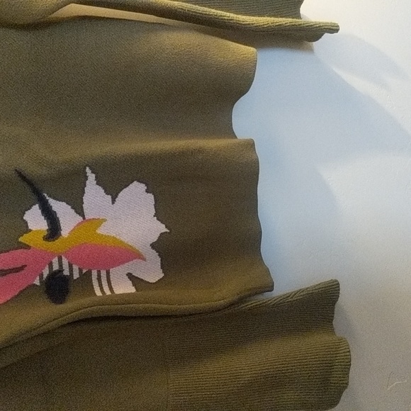 Anthropologie mock neck Bell sleeve olive green sweater - Picture 2 of 4